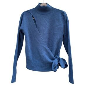 InCashmere Women's Teal Wrap Strap High Neck 100% Cashmere Sweater Top Medium